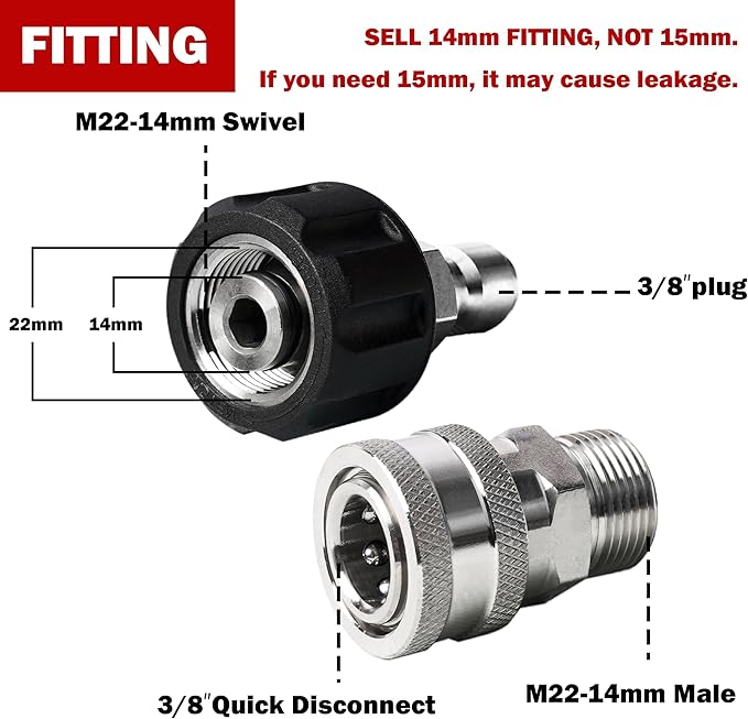 Pressure Washer Quick Connect Kit, Stainless Steel Quick Disconnect Kit, M22 Metric Male Thread Quick Connector, M22 Swivel to 3/8" Quick Connect (4 Pack)