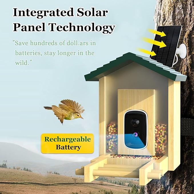Bird Feeder with Camera, Upgraded Smart Birdhouse Al Identify for 10000 Plus Species, Auto Capture & Real-time Notifications, Ideal Gift for Bird Lovers