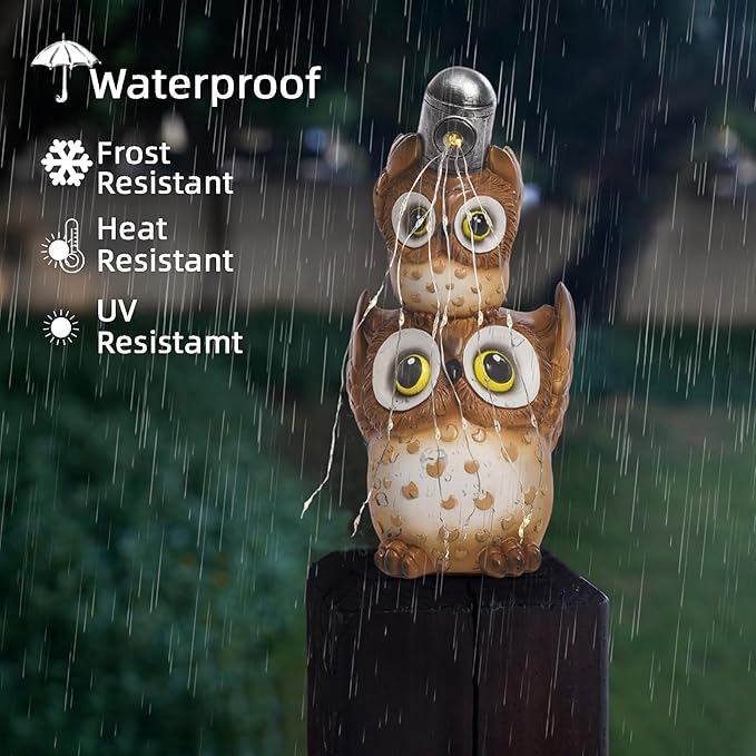 Solar Garden Statues Outdoor Decor, Watering Owl Statue Garden Decor, Resin Yard Decorations Outdoor for Patio, Porch, Balcony, Lawn Ornaments, House Warming Birthday Gifts for Mom Women Grandma