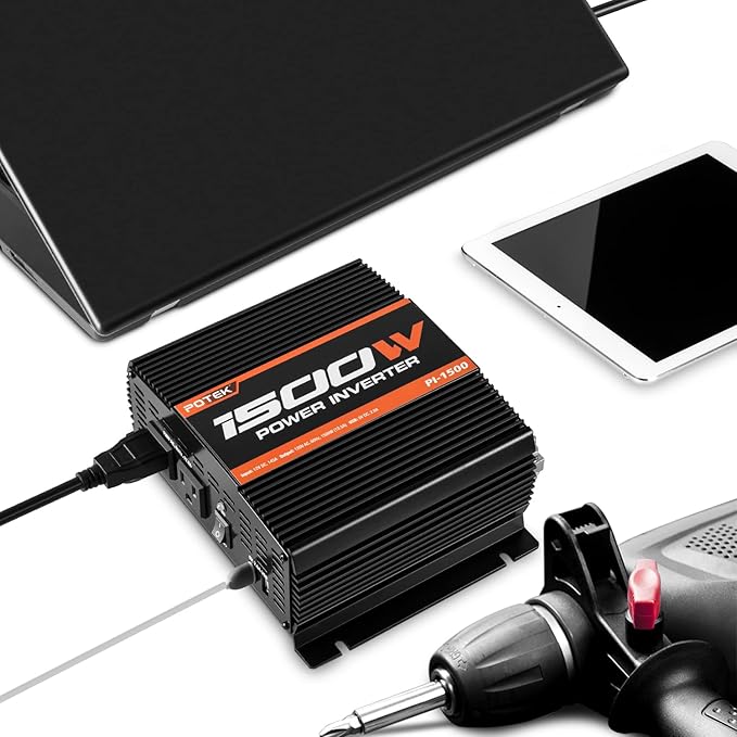 POTEK 1500W Power Inverter Dual AC Outlets 12V DC to 110 V AC Car Inverter