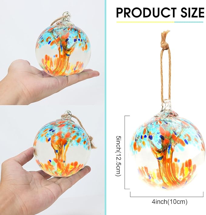 Hand Blown Glass Ball, 4" Gazing Glass Christmas Ornaments, Hanging Tree of Life Witch Balls for Home Outdoor Window Patio Garden Décor（Blue）
