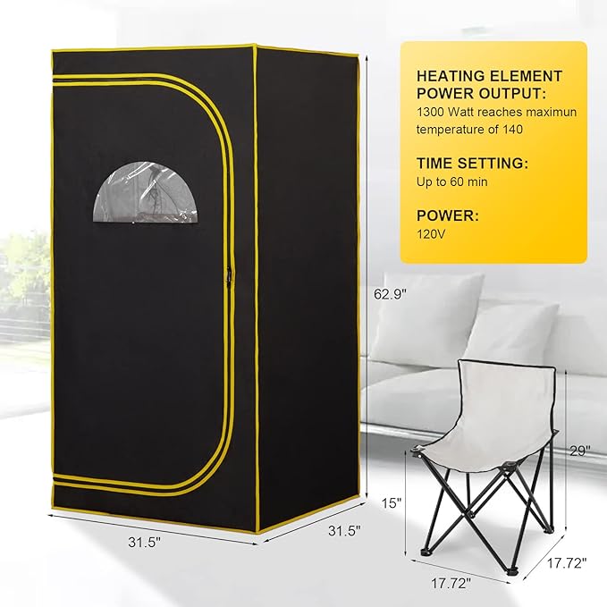 Portable Infrared Sauna, Full Size Personal Home Sauna Spa for Relaxation, Dry Heart Sauna Tent with Heating Foot Pad & Fortable Chair (L 31.5" x H 31.5" x H 62.9")