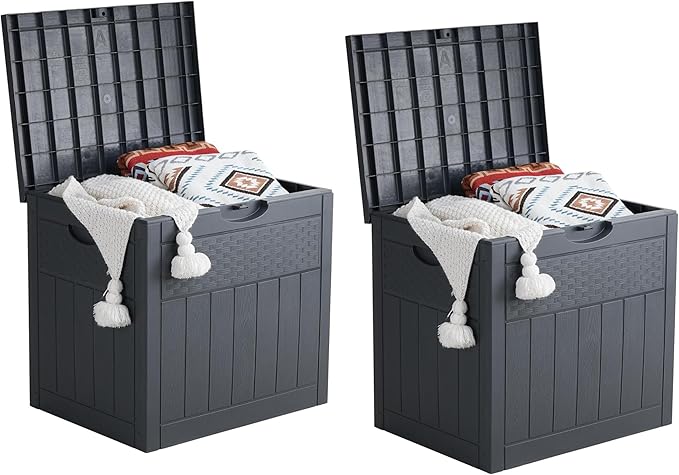33 Gallon Deck Box Set of 2, Small Outdoor Storage Box Waterproof, Lockable Secure Package Bin Delivery Box for Outside, Patio Cushions Storage Box, Delivery Driver Snack Box for Porch, Grey