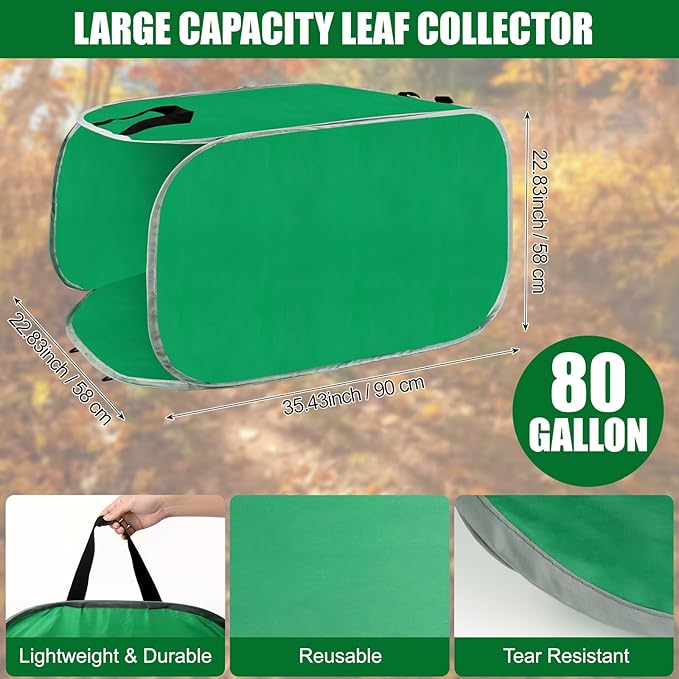 Hysagtek Upgraded Leaf Collector - 80 Gallon Portable Pop Up Leaf Bags, Foldable Reusable Yard Garden Leaf Bag with Handles, Self-Standing Leaf Collector Bag for Leaves Lawn Trash, Comes with Gloves