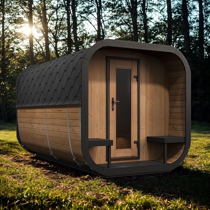 Model CL12GCP, Cube-Series Outdoor Home Sauna Suite Kit, Up to 8 Persons (Sauna Heater and Sauna Stones Included) (HIVE MINI 11 WiFi - Gold)