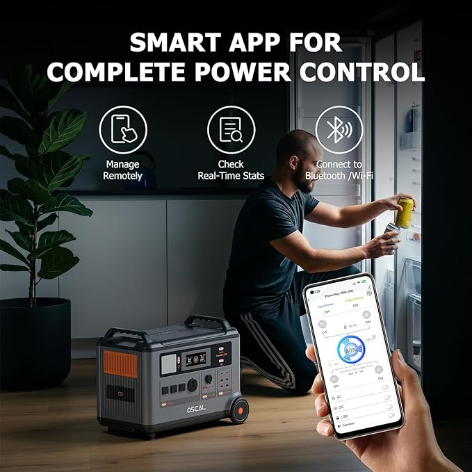 OSCAL Total 7200Wh Power Station PowerMax 3600 with BP3600 Expansion Battery, Expand Capacity from 3600Wh to 7200Wh, Solar Generator for Home Backup, Emergency, Outdoor Camping