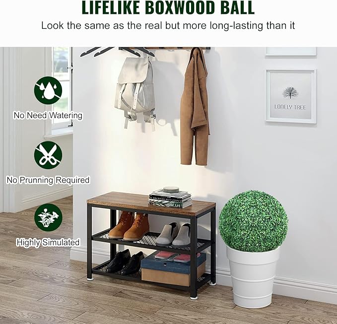 VEVOR 2 Pcs 16” Artificial Plant Topiary Ball, 4 Layers Faux Boxwood Balls, All-Year Green Faux Plant Decorative Balls for Backyard, Balcony,Garden, Wedding and Home Décor