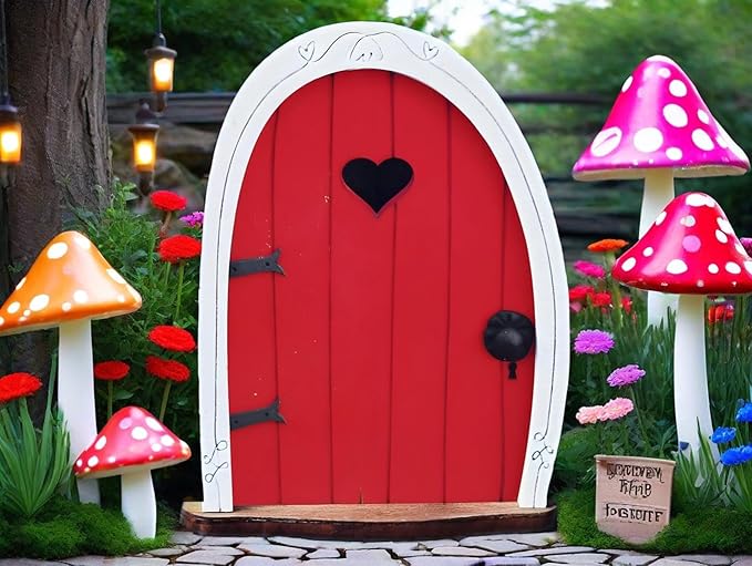 Red Streak Whimsical Miniature Fairy Door - Handcrafted 3D Mini Woodland Portal Tree Accessory for DIY Garden Landscapes, Terrarium Decor & Collector's Fantasy Displays