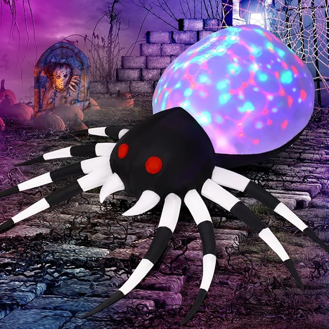 GOOSH 6 FT Height Halloween Inflatables Outdoor Spider with Magic Light, Blow Up Yard Decoration with LED Lights Built-in for Holiday/Party/Yard/Garden