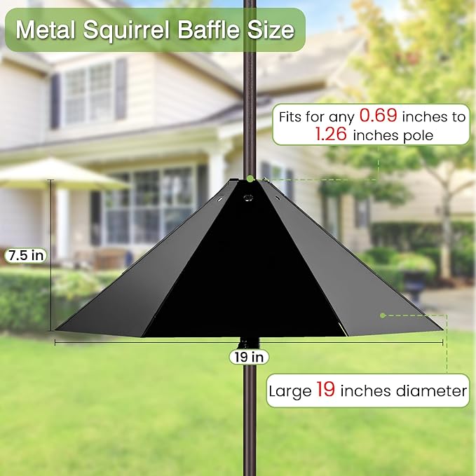 Widened 19" Metal Squirrel Baffle for Bird Feeder Poles - Outside Baffle Guard, Weatherproof Outdoor Squirrel Proof Protector with Matte Black Finish (1 Pack)