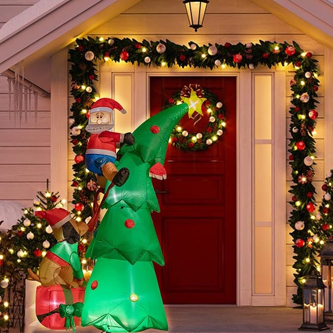 Hioasis 7 FT Christmas Inflatable Decorations - Outdoor Inflatables with Santa Claus Christmas Tree and Dog- Party Decoration for Indoor&Outdoor Courtyards Suitable for Christmas/Party/Yard