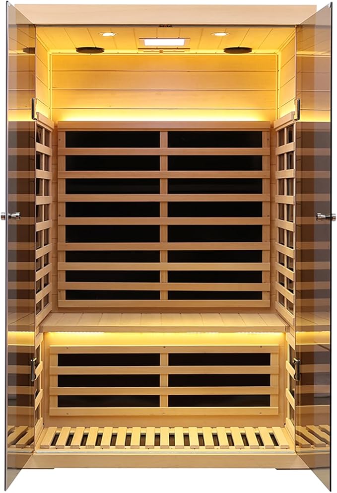 Hemlock 2 Person Infrared Sauna for Home, 1820W/120V, Ultra-Low EMF (0-5mG) Full Spectrum Far Infrared Sauna with APP Control, Bluetooth Speaker & Chromotherapy Light, Indoor Home Saunas Room