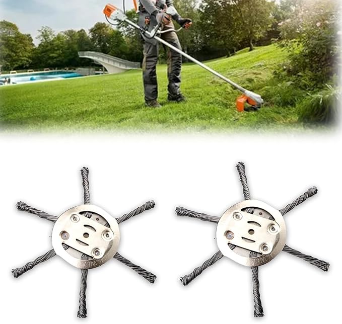 2025 New Steel Wire Grass Trimmer Head, 6 Inch Universal Steel Wire Trimmer Head with Adapter, String Trimmer Replacement Head for Electric Cordless Lawn Mower Tray (2PCS 6 Blades（6 Inch）)