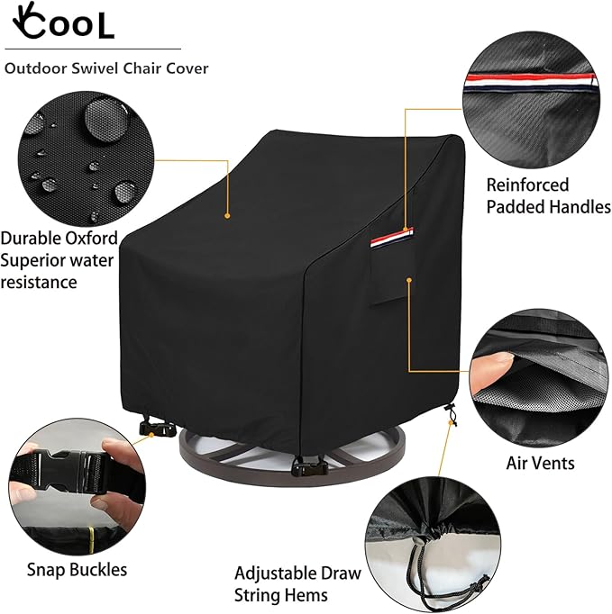 Okcool Outdoor Swivel Chair Cover 2 Pack,Outdoor Furniture Patio Chair Covers Waterproof Clearance,(30" W x 34" D x 38.5" H) Outdoor Lawn Patio Furniture Covers,Black