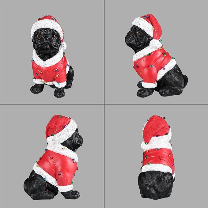 Christmas Outdoor Decoration Dog Statue, LED Light Cute English Bulldog Sculpture with Santa Outfit & Lights for Garden and Yard, Indoor Holiday Décor Gift for mom and dad