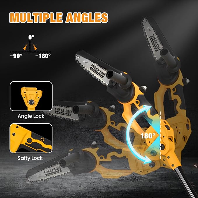 2-in-1 Electric Pole Saw, 6” & 8” Brushless Mini Chainsaw Cordless with Extension Pole & 2 x 21V Batteries, Tree Trimmer Tool for Branch Cutting & Pruning, Home & Garden & DIY