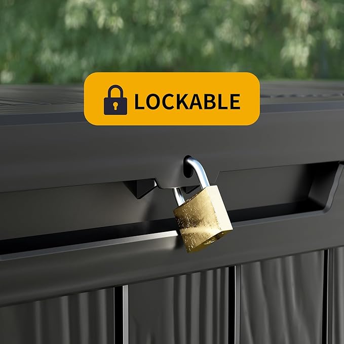 80 Gallon Resin Deck Box, Waterproof Outdoor Storage Bin for Patio Furniture, Pool Accessories, and Garden Tools, Lockable & UV-Resistant, Black