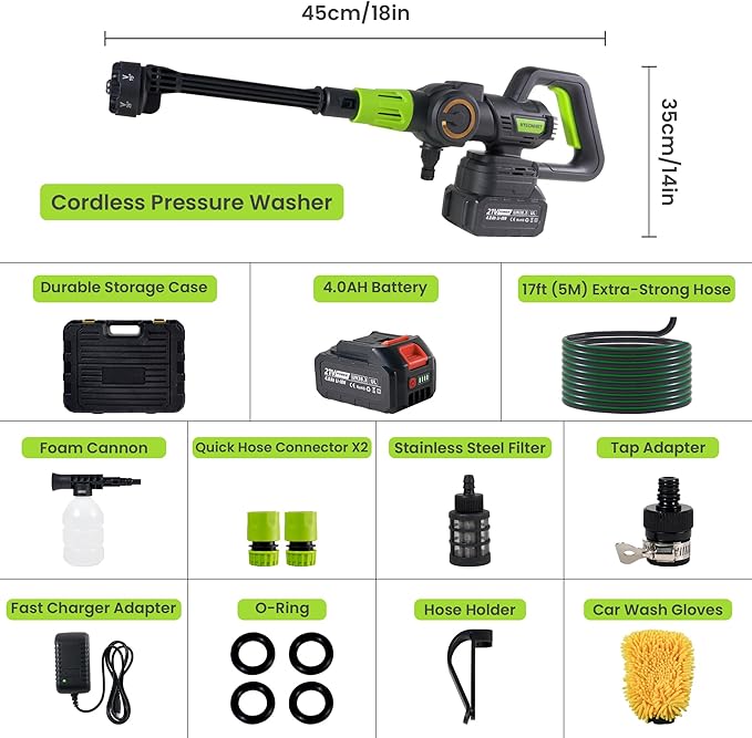 1100PSI Portable Cordless Pressure Washer - 4.0Ah Long-Lasting Battery, Powerful Brushless Motor, 3 Pressure Levels, 6-in-1 Nozzle, Foam Cannon, Perfect for Car Yard Cleaning Garden Watering
