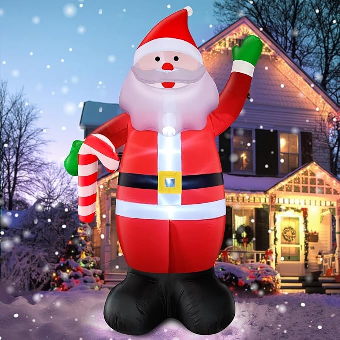 TURNMEON 12 Foot Super Giant Christmas Inflatable Santa Claus Christmas Decorations Outdoor, Blow Up Santa Holds Candy Cane with Built-in LED Lights Tethers Stakes for Yard Lawn Garden Xmas Decor Home