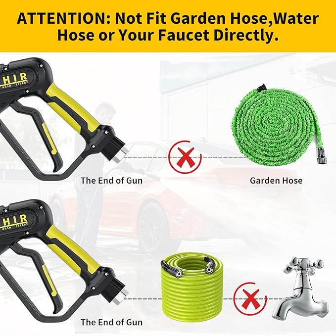 POHIR Pressure Washer Gun with Foam Cannon & 50ft Power Washer Hose, 3600PSI Pressure Washing Kit with 15" Extension Wand & 7 Nozzle Tips, 3/8'' Quick Connector & M22 15mm/14mm Fittings
