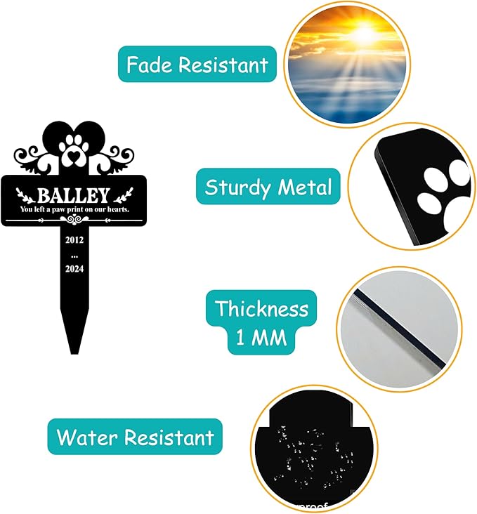 Custom Engraved Cat Grave Marker with Name and Dates | Durable Memorial Stone for Garden or Pet Cemetery | Beautiful Tribute for Cats | Weatherproof and Long-Lasting