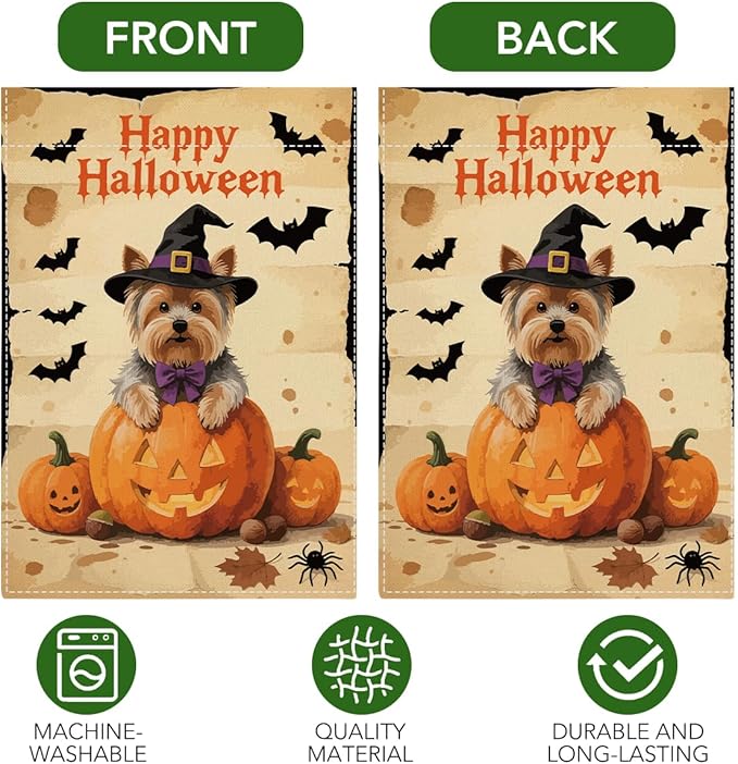 Halloween Garden Flag Yorkshire Bat Fall Halloween Themed Holiday Party Outside Outdoor Lawn Decorations Yard Flag Double Sided 12x18 Inch