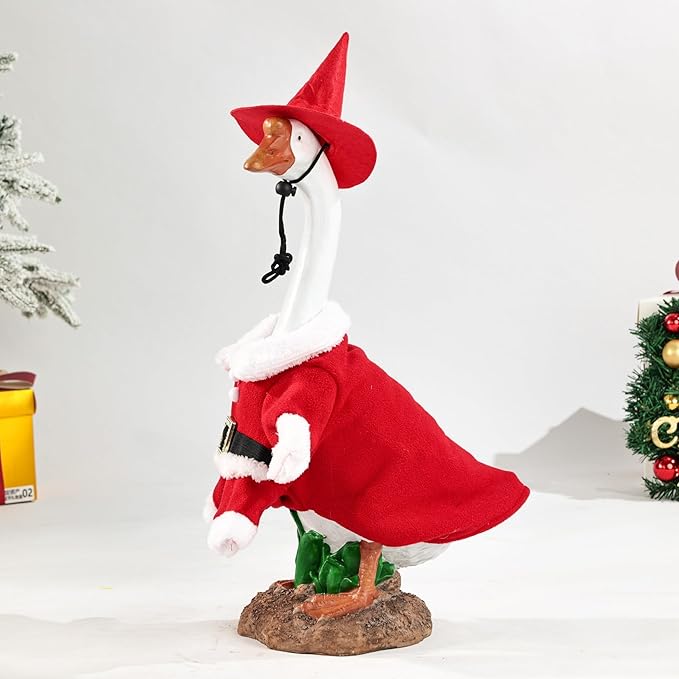 Christmas Goose Outfit Santa Porch Goose Outfits Xmas for 23" Yard Lawn Outdoor Garden Patio Statue Santa Holiday Decor