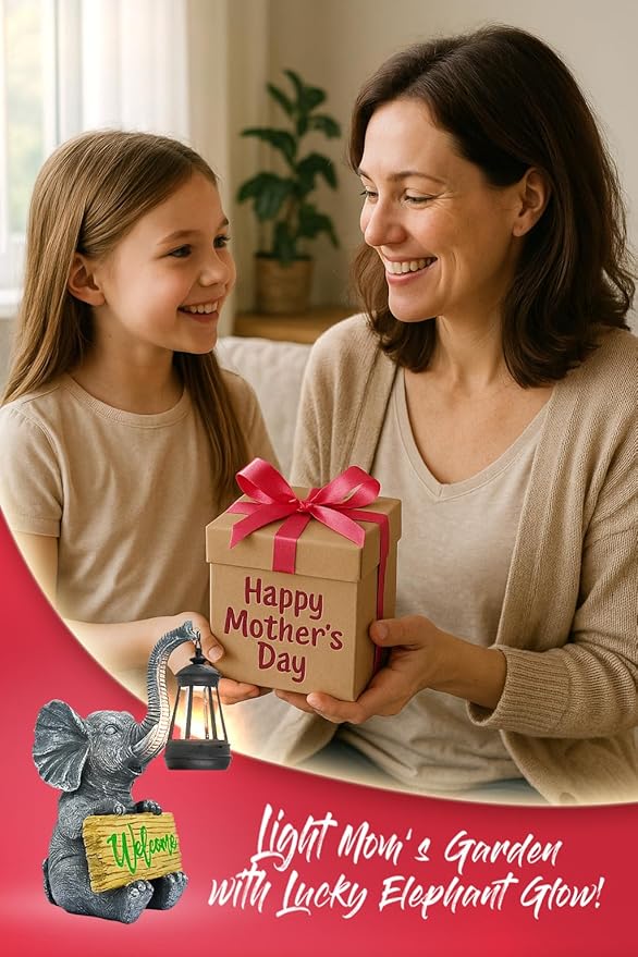 KVR Solar Elephant Garden Lights, Outdoor Welcome Statue Decor for Patio Yard, Birthday Gift for Women Mom Grandma (2025 New Gift Ready) (Green)