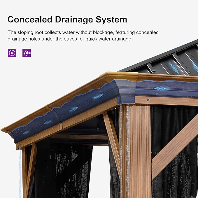PURPLE LEAF 12' X 16' Outdoor Hardtop Gazebo for Patio Galvanized Steel Double Roof Permanent Canopy Aluminum Frame Pavilion Gazebo with Netting