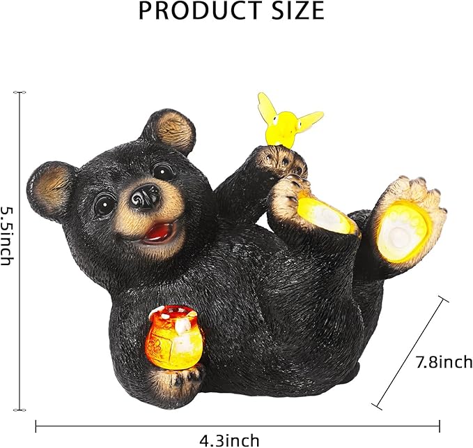 Solar Bear Garden Statues, Resin Garden Decor, Waterproof Black Bear Figurine,Solar Animals for Yard and Garden,Gifts for Mom, Women