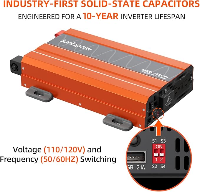 2080w Pure Sine Wave Inverter 12V to 110V Ultra Quiet, Game-Changing Design | 12V to 110 Converter for Home, RV, Camping, Off-Grid & Outdoor Adventures丨DC to AC (LGE-12V-2080Ti)
