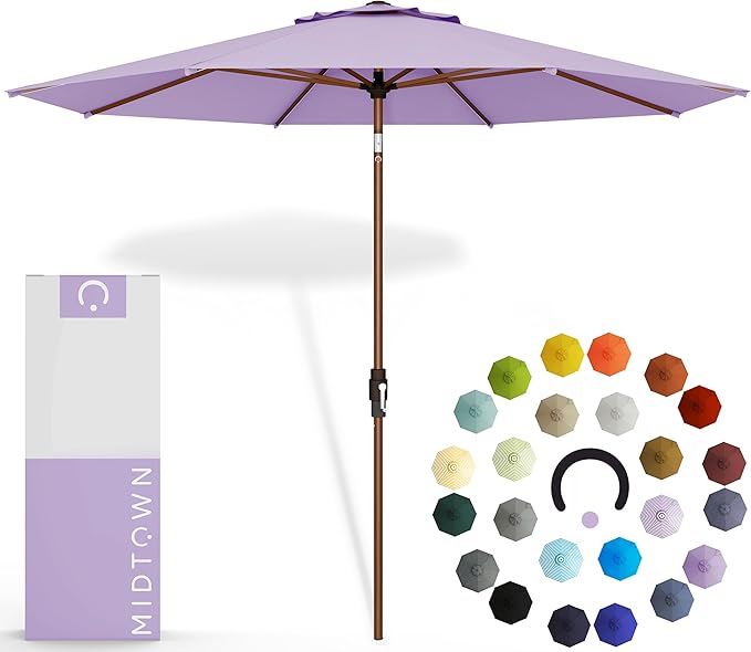 Midtown Umbrellas The Wooden 2-10 Feet Large Patio Umbrella, Terylast Midtown Purple Fabric, Aluminum Frame For Backyard Umbrella, Deck Umbrella, Garden Umbrella & Pool Umbrella - Wooden Pole