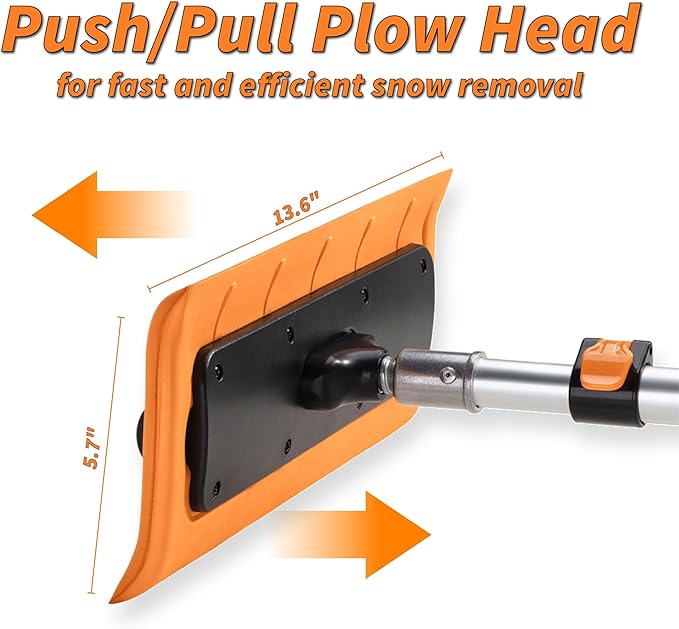 4-12 ft Telescoping Snow Roof Rake // High Reach Solar Panel Snow Removal Tool for Roofs, RVs & Cars // Heavy Duty Snow Rake for House Roof // 13.6" Scratch-Free Soft Foam Blade // Push Pull Design
