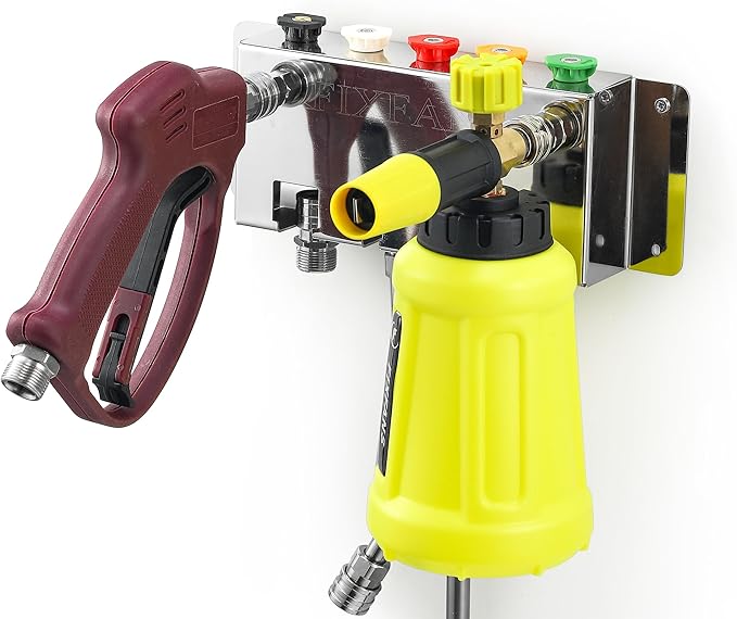 Pressure Washer Foam Cannon Holder, Power Washer Gun Snow Foam Lance 1/4" Quick Connect Tool Organizer, Wall Mounted Nozzle Tips and Wand Extension Kit Storage Rack of Car Wash Accessories