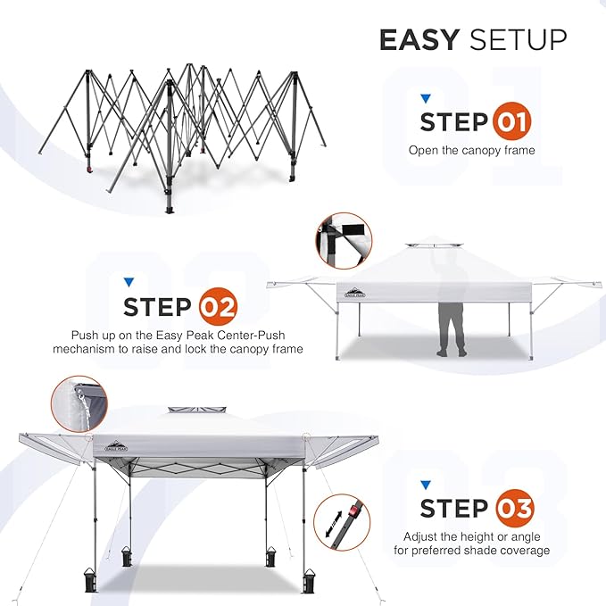EAGLE PEAK 17x10 Pop up Gazebo Canopy Tent Outdoor Instant Canopy Shelter with Adjustable Dual Half Awnings (White)
