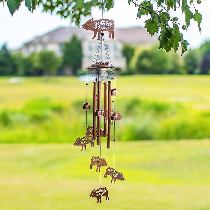 Pig Wind Chimes Outdoor Pig Gifts for Women/Men/Mom/Wife/Grandma Birthday Gifts Memorial Gift Metal WindChimes for Outside/Indoors, Lawn, Patio, Home, Porch, Yard Decor, Garden Decorations