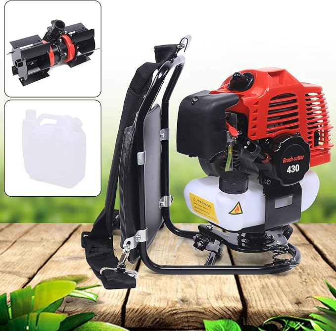 43CC Lawnmower 2-Stroke Air-Cooled Single Cylinder Lawn Mower Grass Catcher Tool Reel Mower Gas Powered Lawn Scarifier Sweeper for Garden Yard Park, 1E40F-5 Engine, TBG430