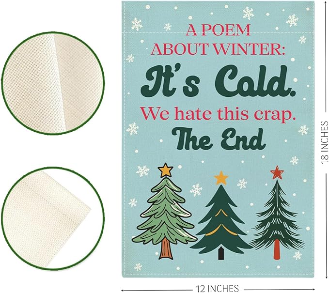 Funny Winter Garden Flag Home Farmhouse Holiday Outside Outdoor Snowflakes Christmas Trees Lawn Decorations Yard Flag Double Sided 12x18 Inch