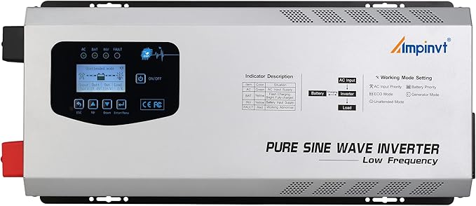 Ampinvt 5000W Peak 15000watts Pure Sine Wave Power Inverter 24V DC to 120/240V AC Split Phase with Battery AC Charger,Off Grid Low Frequency Solar Inverter for Home