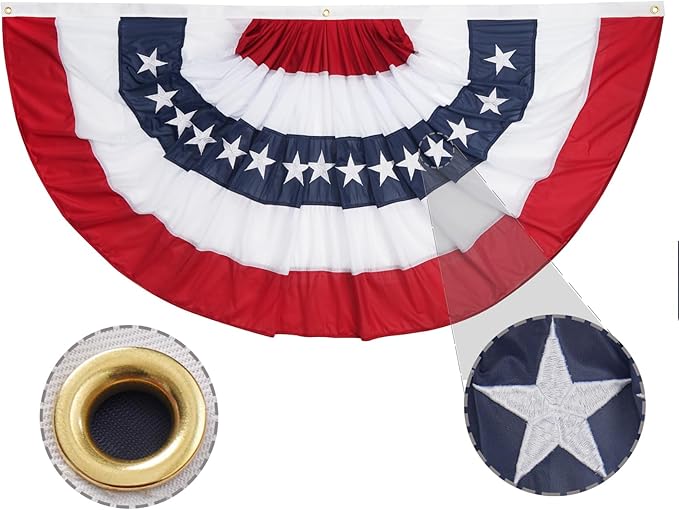 ROTERDON American Flags Bunting 4x8 Ft, 4th of July Decorations Outdoor, Red White and Blue Buntings Decorations, USA Patriotic Half Fan Bunting Flag with Embroidered Stars