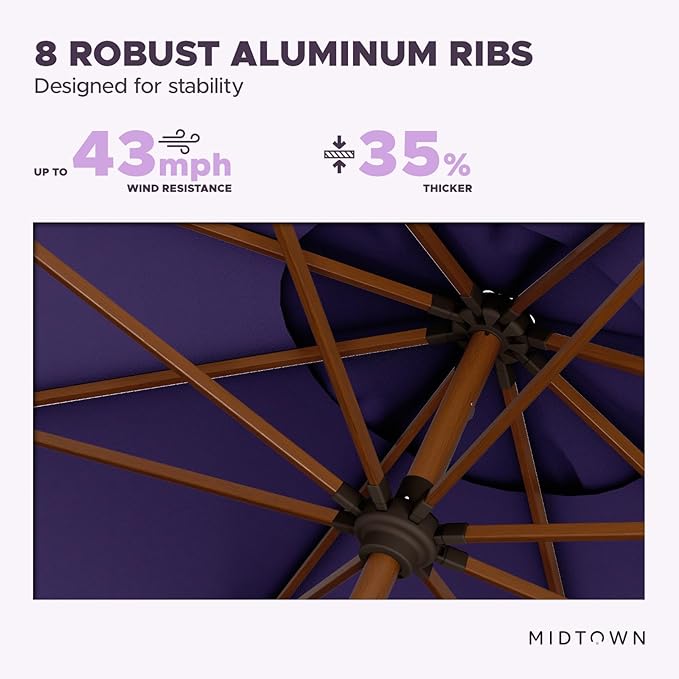 Midtown Umbrellas Sunbrella Umbrella Outdoor Patio Umbrella 2-8 Feet in Bengali Purple Acrylic Fabric - Auto-Tilt Aluminum Frame For Backyard Umbrella, Deck Umbrella & Porch Umbrella - Wooden Pole