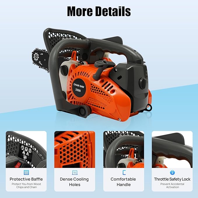 12 Inch Gas Chainsaw 25.4CC 900W Petrol Chainsaw 2-Stroke Gass Chain Saws, Engine Chain Saw Set Gas Chainsaws for Cutting Wood Outdoor Home Farm Us (Red)