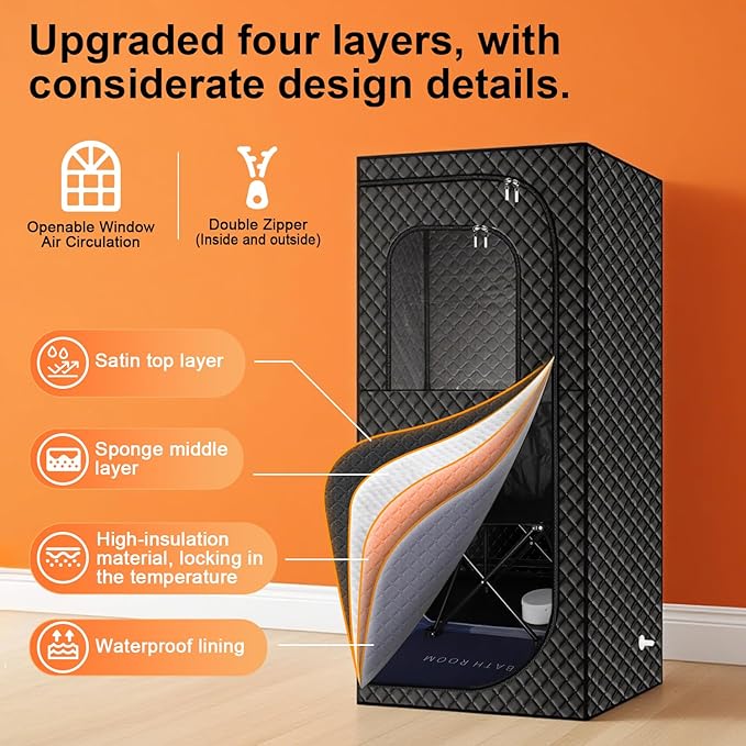 MIXC Portable Steam Sauna Box, Portable Sauna for Home, Person Sauna Tent Sauna Box at Home Spa with 2.6L & 1500W, Remote Control, Folding Chair (Single-Person Version-Black)