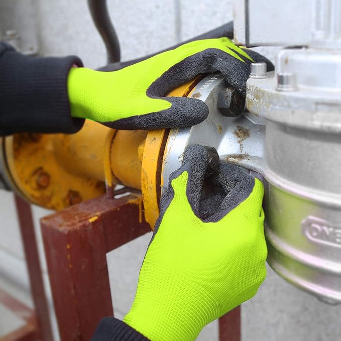 Evridwear Crinkle Latex Rubber Hand Coated Safety Work Gloves for Men Women General Multi Use Construction Warehouse Gardening Assembly Landscaping (9/L, Green- 12Pair)