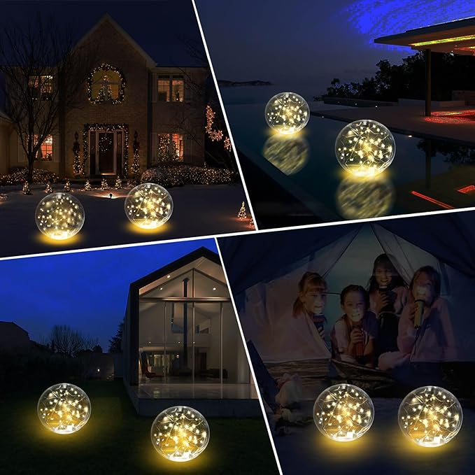 Solar Powered Floating Pool Lights - 14" Inflatable Waterproof Floating Light UP Pool Glow Balls, 3000K Warm-White Led Pool Lights That Float for Party Decorations, Outdoor Patio Detor (4)