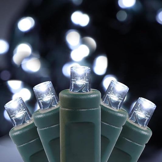 100 LED 5MM Cool White Christmas Lights, 33FT Indoor/Outdoor String Light, Mini Lights for Garden, Patio, Christmas Trees - Green Wire, Commercial Grade, UL Listed