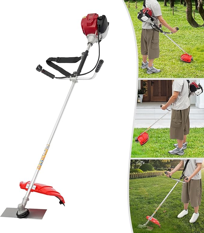 38.3CC Weed Wacker Gas Powered, 4-Cycle Brush Cutter and Gas String Trimmer with 5.24ft Long Rod, 1.3-1.4HP Lawn Edger Grass Trimmer Tools Included Auxiliary Handle & Shoulder Strap for Lawn Care