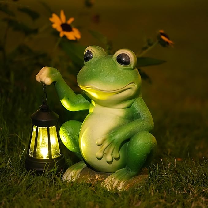 Large Frog Garden Decor for Outside Solar Powered Sculptures for Yard Patio Cute Animal Statues Housewarming Outdoor Ornaments
