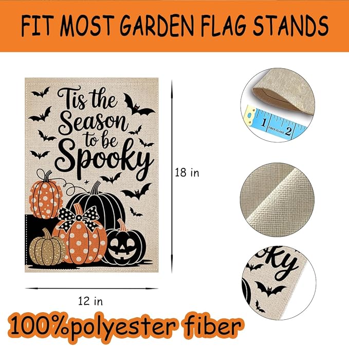 HTBIG Halloween Garden Flag, Tis The Season To Be Spooky Decor, Yard Flags for Outside 12x18 inch, Outside Yard for Home Decorations
