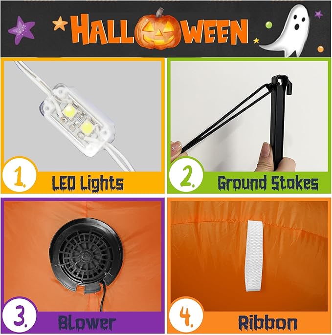 10FT Length Halloween Pirate Ship Inflatable with Pirate, Halloween Decorations Outdoor Inflatable Pirate Ship Built-in 5 LEDs and 4 RGB Lights for Pirate Halloween Decorations Outdoor